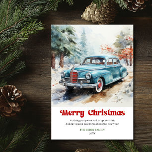Cartes Pour Fêtes Annuelles Scène de Noël rustique tendance voiture vintage fe