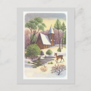 Cartes Pour Fêtes Annuelles Scène de Noël vintage, Paysage neigeux avec Cerf