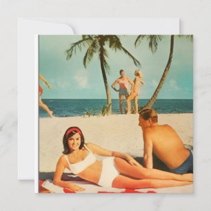 Cartes Pour Fêtes Annuelles Scène de plage vintage