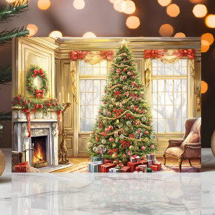 Cartes Pour Fêtes Annuelles Scène de salon avec un arbre de Noël élégant