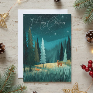 Cartes Pour Fêtes Annuelles Scène de vacances de forêt de bois sempervirente