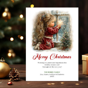 Cartes Pour Fêtes Annuelles Scène de vacances de petite fille mignonne étincel