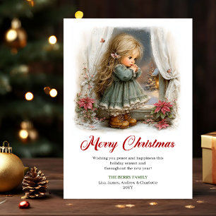 Cartes Pour Fêtes Annuelles Scène de vacances élégante et mignonne petite fill