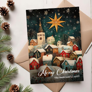 Cartes Pour Fêtes Annuelles Scène de village de Noël nostalgique et cosy pour