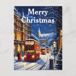 Cartes Pour Fêtes Annuelles Scène de village hivernal de Noël vintage à l'aqua