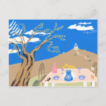 Scène de voyage souvenir sous un olivier grec l'ap