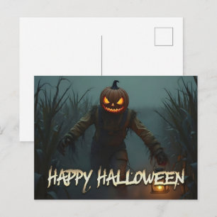 Cartes Pour Fêtes Annuelles Scène d'Halloween avec une tête de citrouille effr