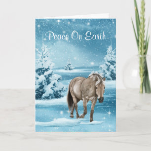 Cartes Pour Fêtes Annuelles Scène D'Hiver Avec Cheval Neige Et Arbres Vacances
