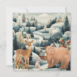 Cartes Pour Fêtes Annuelles Scène d'hiver avec des animaux des bois Appartemen