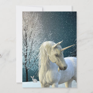 Cartes Pour Fêtes Annuelles Scène d'hiver de licorne neige vacances