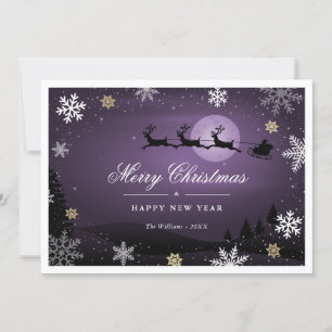 Cartes Pour Fêtes Annuelles Scene d'hiver violet renne Père Noël
