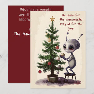 Cartes Pour Fêtes Annuelles Scène fantaisiste d'arbre de Noël alien