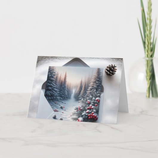 Cartes Pour Fêtes Annuelles Scène forestière d'hiver dans une enveloppe (Devant)