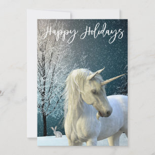 Cartes Pour Fêtes Annuelles Scène Hiver Unicorne Neige Joyeuses Vacances