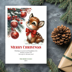 Cartes Pour Fêtes Annuelles Scène hivernale de bébé cerf mignon dans une forêt