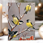 Cartes Pour Fêtes Annuelles Scène hivernale des oiseaux d'Amérique Vintage<br><div class="desc">Carte Vintage Américaine Goldfinch Birds Winter Scene Card. Ce design présente de magnifiques oiseaux d'or et noirs américains sur une branche d'arbre recouverte de neige. Quelle belle scène de vacances rétro. Personnalisez ce design personnalisé avec votre propre salutation intérieure.</div>