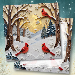Cartes Pour Fêtes Annuelles Scène hivernale   Forêt enchantée et cardinaux