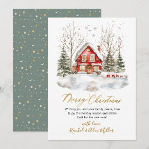 Cartes Pour Fêtes Annuelles Scène hivernale neigeuse Gold Script non photo Noë