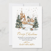 Cartes Pour Fêtes Annuelles Scène hivernale neigeuse Gold Script non photo Noë (Devant)