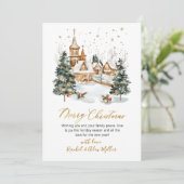 Cartes Pour Fêtes Annuelles Scène hivernale neigeuse Gold Script non photo Noë (Debout devant)