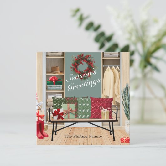 Cartes Pour Fêtes Annuelles Scène joyeuse de la salle de débarras (Debout devant)