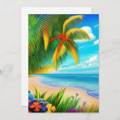 Cartes Pour Fêtes Annuelles Scène Tropical Beach Palm Tree (Devant / Derrière)