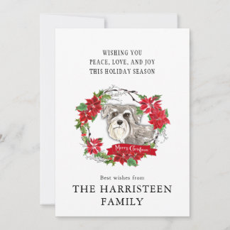 Cartes Pour Fêtes Annuelles Schnauzer gris aquarelle Poinsettia Noël