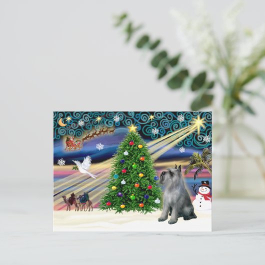 Cartes Pour Fêtes Annuelles Schnauzer magique de Noël (géant P-S) (Debout devant)