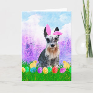 Cartes Pour Fêtes Annuelles Schnauzer miniature avec oeufs de Pâques Poussins