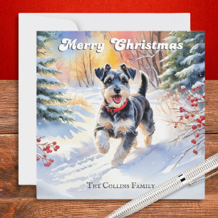 Cartes Pour Fêtes Annuelles Schnauzer Miniature En Noël De Neige