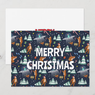 Cartes Pour Fêtes Annuelles Sci-Fi Noël Big Foot, extraterrestres et rennes