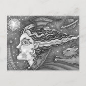 CARTES POUR FÊTES ANNUELLES SCI FI SPACE WITCH & COMET CAT BLK/WHY HALLOWEEN (Devant)