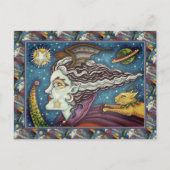 CARTES POUR FÊTES ANNUELLES SCI FI SPACE WITCH & COMET CAT HUMOUR HALLOWEEN (Devant)