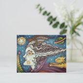 CARTES POUR FÊTES ANNUELLES SCI FI SPACE WITCH & COMET CAT HUMOUR HALLOWEEN (Debout devant)