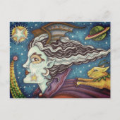 CARTES POUR FÊTES ANNUELLES SCI FI SPACE WITCH & COMET CAT HUMOUR HALLOWEEN (Devant)