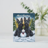 Cartes Pour Fêtes Annuelles Scottish Terriers et Noël des Snowman (Debout devant)