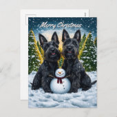 Cartes Pour Fêtes Annuelles Scottish Terriers et Noël des Snowman (Devant / Derrière)