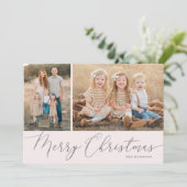 Cartes Pour Fêtes Annuelles Script Argent Joyeux Noël Élégant 2 Photo (Debout devant)