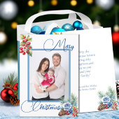 Cartes Pour Fêtes Annuelles Script bleu sur blanc & baies Noël Salutation