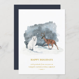 Cartes Pour Fêtes Annuelles Script Blue Gold moderne Arctic Winter