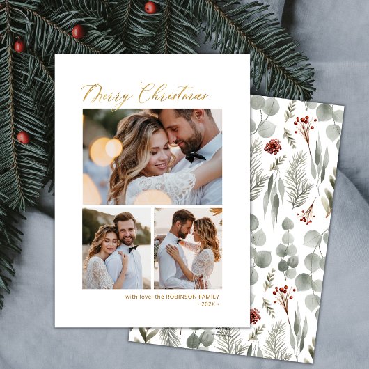 Cartes Pour Fêtes Annuelles Script botanique minimal 3 Noël multiphoto