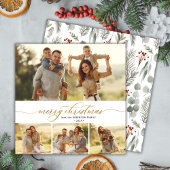 Cartes Pour Fêtes Annuelles Script botanique moderne 4 Multi Photo Noël
