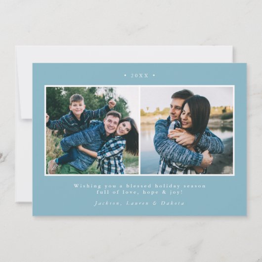 Cartes Pour Fêtes Annuelles Script brillant moderne Bleu clair 3 photo (Dos)