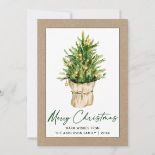 Cartes Pour Fêtes Annuelles Script Calligraphie Encre Kraft Aquarelle Pine Arb