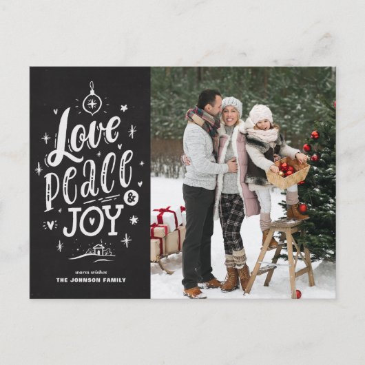 Cartes Pour Fêtes Annuelles Script Chalkboard Love Peace and Joy Lettering (Devant)