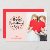 Cartes Pour Fêtes Annuelles Script Circle Heureuse Sainte-Valentin du coeur (Devant / Derrière)