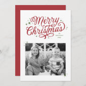 Cartes Pour Fêtes Annuelles Script classique Joyeux Noël rouge et vert (Devant / Derrière)