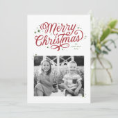 Cartes Pour Fêtes Annuelles Script classique Joyeux Noël rouge et vert (Debout devant)