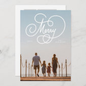 Cartes Pour Fêtes Annuelles Script Cursive Joyeux Flourdissement Plein Photo V (Devant / Derrière)