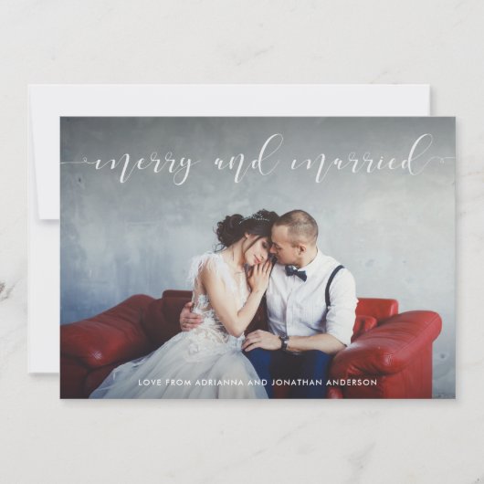 Cartes Pour Fêtes Annuelles Script d'amour | Joyeux et marié avec photo (Devant)